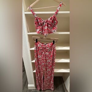 Bershka Red and White Floral Top